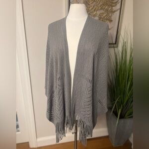 Gray Knit Fringe Shawl